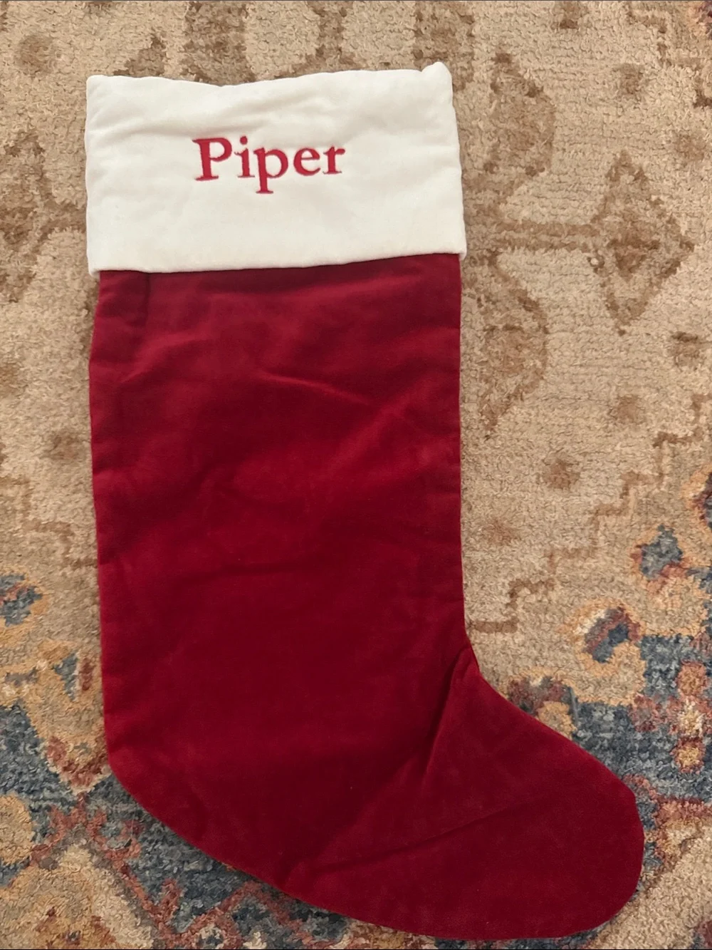 Pottery Barn Red and White Velvet Personalized Christmas Stocking - 
